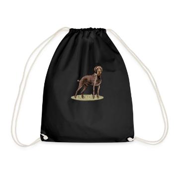 Deutsch Drahthaar I Jagdhund Vorstehhund Geschenk - Turnbeutel - Schwarz - Vorne