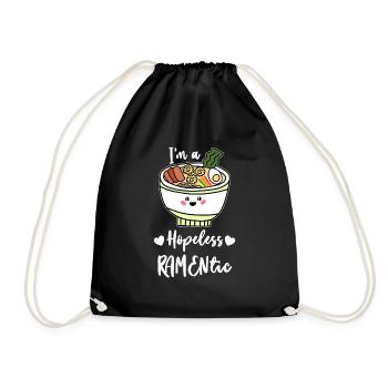 Hopeless Ramentic Cute Kawaii Ramen Pun - Drawstring Bag - black - Front