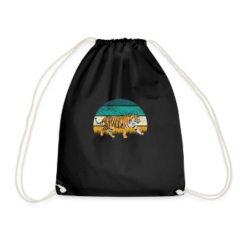 Tiger Animal Predator Africa Safari Colorful Cartoon - Drawstring Bag - black - Front
