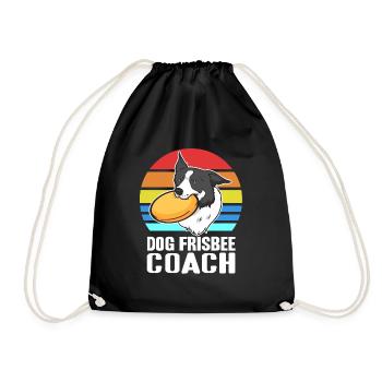 Retro Dog Frisbee Coach Awesome Coach Designs - Drawstring Bag - black - Front