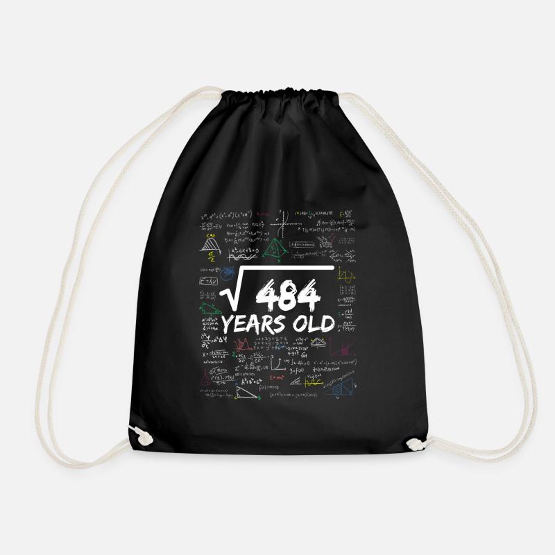 Square Root of 484 22ND Funny Math Birthday - Drawstring Bag - black