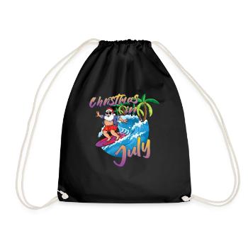 Island Beach Christmas Surfing Santa Summer 2022 - Drawstring Bag - black - Front