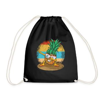 Retro Beach 2022 Tropical Dabbing Pineapple Summer - Drawstring Bag - black - Front