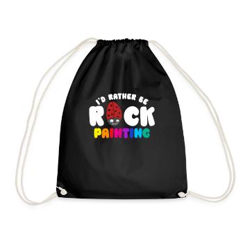 I'd Rather Be Rock Painting - Drawstring Bag - black - Front