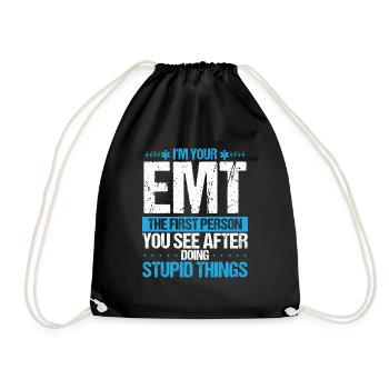EMT First Person Ambulance Technician Funny - Drawstring Bag - black - Front