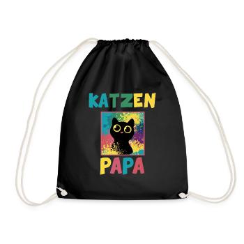 Katzen Papa Portrait Tiermotiv Geschenk - Turnbeutel - Schwarz - Vorne