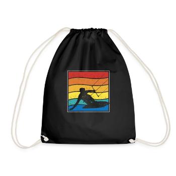 Wings Foiling Kitesurfing Kiteboarding Retro - Drawstring Bag - black - Front