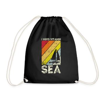 Kapitän Vitamin Sea Segeln Geschenk Segler Sprüche - Turnbeutel - Schwarz - Vorne