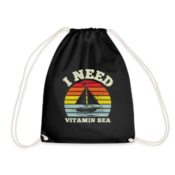 Kapitän Vitamin Sea Segeln Geschenk Segler Sprüche - Turnbeutel - Schwarz - Vorne