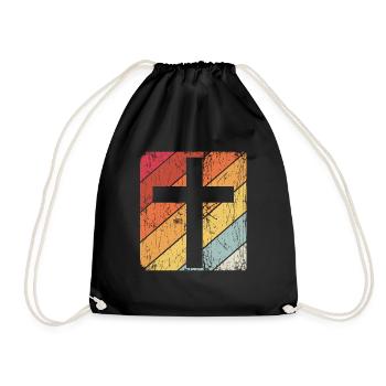 Retro Kreuz Vintage Jesus Kreuz Christliche Gesche - Turnbeutel - Schwarz - Vorne