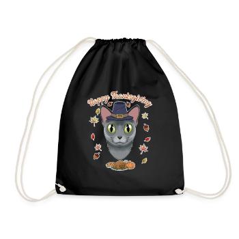 Russian Blue Cat Lover I Happy Thanksgiving - Turnbeutel - Schwarz - Vorne