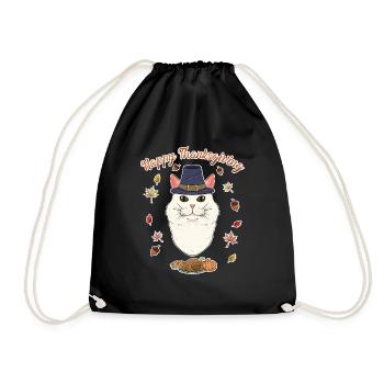 Turkish Angora Cat Lover I Happy Thanksgiving - Drawstring Bag - black - Front