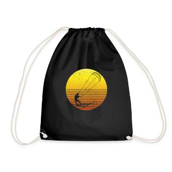 Kitesurfing Retro Vintage Surfboard Kiteboard Kite - Drawstring Bag - black - Front