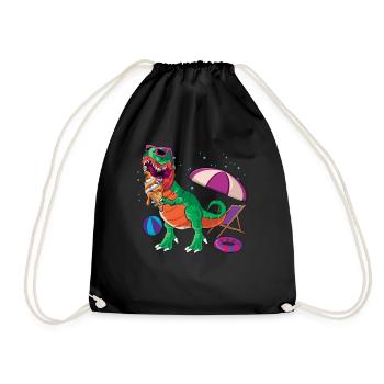 Beach 2022 Tropical Dinosaur Eat In Beach Summer - Drawstring Bag - black - Front