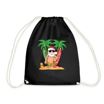 Island Beach Christmas Santa Drinking Summer 2022 - Drawstring Bag - black - Front