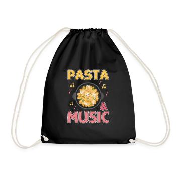 Pasta and Music Notes Italian Food Chef Spaghetti - Drawstring Bag - black - Front