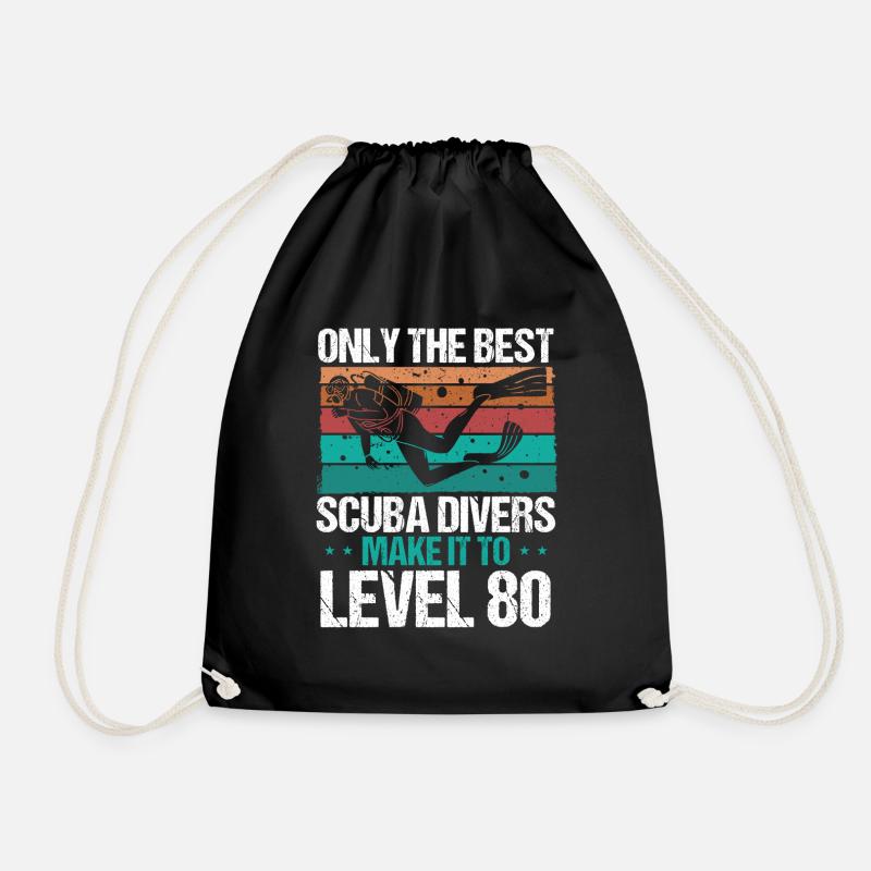 80 Scuba Diving Level 80 Year Diver Snorkeling - Drawstring Bag - black
