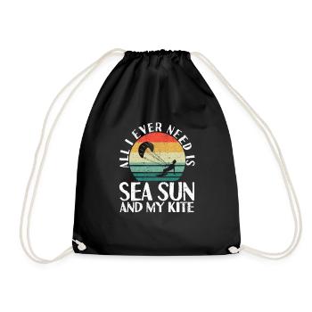 Funny Kitesurfing All I Ever Need Is Sea Sun And - Turnbeutel - Schwarz - Vorne