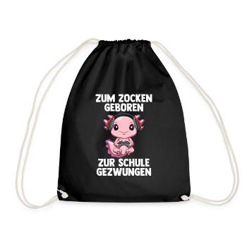 Gaming Axolotl - Computer Spiele Online Spiele - Turnbeutel - Schwarz - Vorne