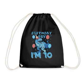 Boy Age 10 Year Old Cute Birth Born Roar Dinosaur - Turnbeutel - Schwarz - Vorne