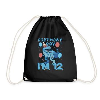 Boy Age 12 Year Old Cute Birth Born Roar Dinosaur - Turnbeutel - Schwarz - Vorne