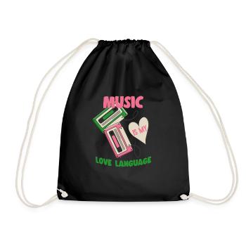 Music Is My Love Language mixtape retro cassettes - Drawstring Bag - black - Front