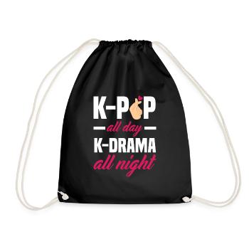 K-Pop K-Drama Korean Pop Music - Drawstring Bag - black - Front