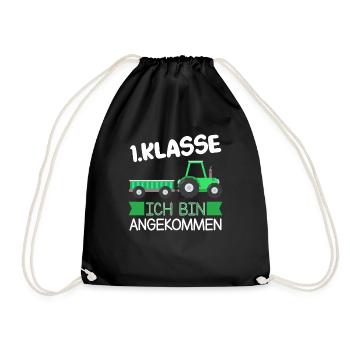 1.Klasse Traktor Schulanfänger Geschenk - Turnbeutel - Schwarz - Vorne