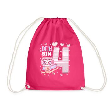 Vierter Geburtstag Mädchen 4 Jahre Eule - Turnbeutel - Fuchsia - Vorne