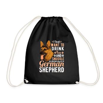 Tee Trinken Kuscheln Mit Deutschem Schäferhund - Turnbeutel - Schwarz - Vorne