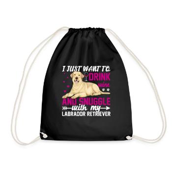 Wein Trinken Kuscheln Mit Labrador Retriever - Turnbeutel - Schwarz - Vorne