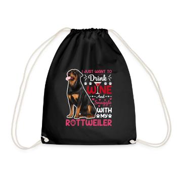 Wein Trinken Kuscheln Mit Rottweiler Hundehalter - Turnbeutel - Schwarz - Vorne