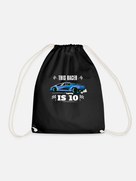 Birth Born Age 10 Years Old Fast Driver Racer Car - Drawstring Bag - black