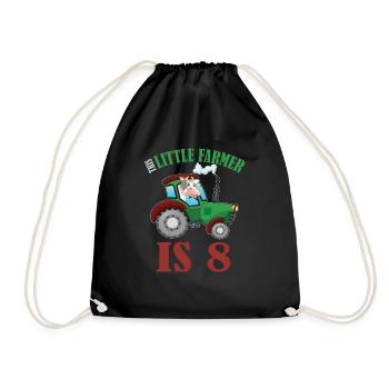 Birth Born Age 8 Years Old Farmer Cow Tractor - Drawstring Bag - black - Front