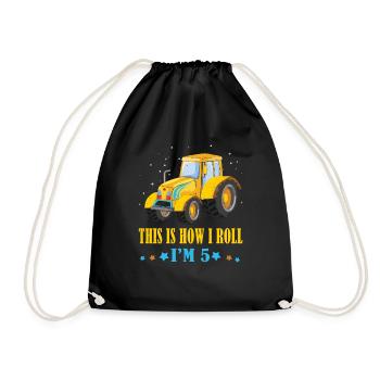 Birth Born Age 5 Year Old Farmer Roll Tractor - Turnbeutel - Schwarz - Vorne
