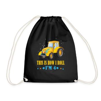 Birth Born Age 4 Year Old Farmer Roll Tractor - Turnbeutel - Schwarz - Vorne