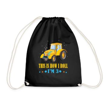 Birth Born Age 3 Year Old Farmer Roll Tractor - Turnbeutel - Schwarz - Vorne