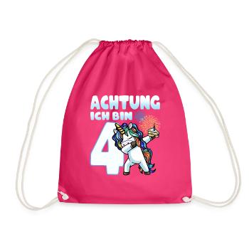 Vierter Geburtstag Mädchen 4 Jahre Einhorn - Turnbeutel - Fuchsia - Vorne