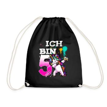 5. Geburtstag Mädchen 5 Jahre Einhorn - Turnbeutel - Schwarz - Vorne