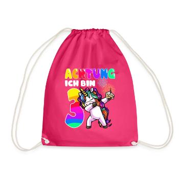 Dritter Geburtstag Mädchen 3 Jahre Einhorn - Turnbeutel - Fuchsia - Vorne
