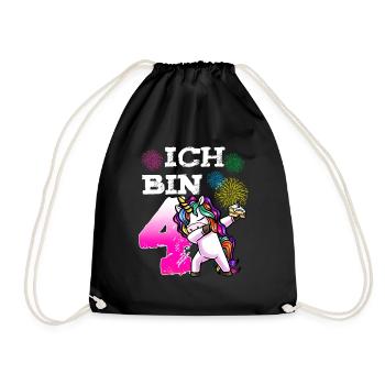 Vierter Geburtstag Mädchen 4 Jahre Einhorn - Turnbeutel - Schwarz - Vorne
