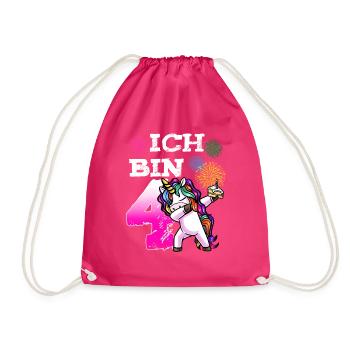Vierter Geburtstag Mädchen 4 Jahre Einhorn - Turnbeutel - Fuchsia - Vorne