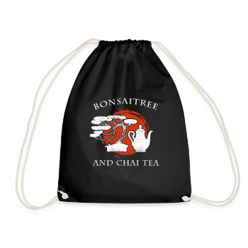 Bonsai Tree Chai Tea Funny Word Game Gift - Drawstring Bag - black - Front