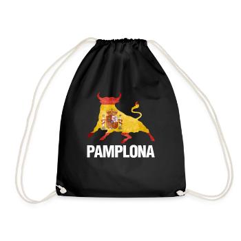 Pamplona Spain Flag Running Bulls - Drawstring Bag - black - Front