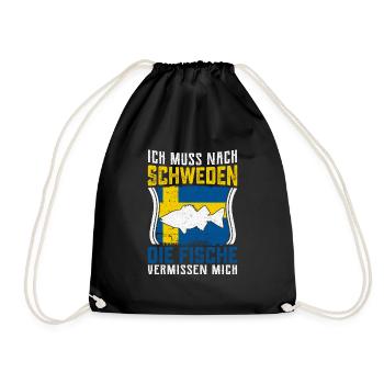 Angeln in Schweden Angeltrip Geschenk - Turnbeutel - Schwarz - Vorne