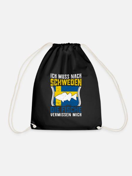 Angeln in Schweden Angeltrip Geschenk - Turnbeutel - Schwarz