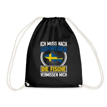Schweden Angeltrip Fische Geschenk - Turnbeutel - Schwarz - Vorne