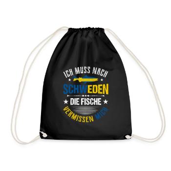 Schweden Angeltrip Angeltour Geschenk - Turnbeutel - Schwarz - Vorne