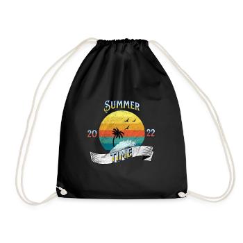 Cool Retro Summer Beach Palms Sun Design - Drawstring Bag - black - Front