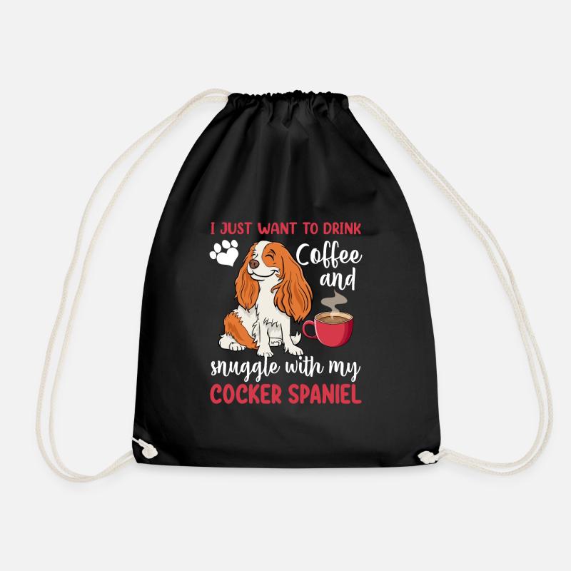 Drink Coffee Cuddle With Cocker Spaniel - Drawstring Bag - black